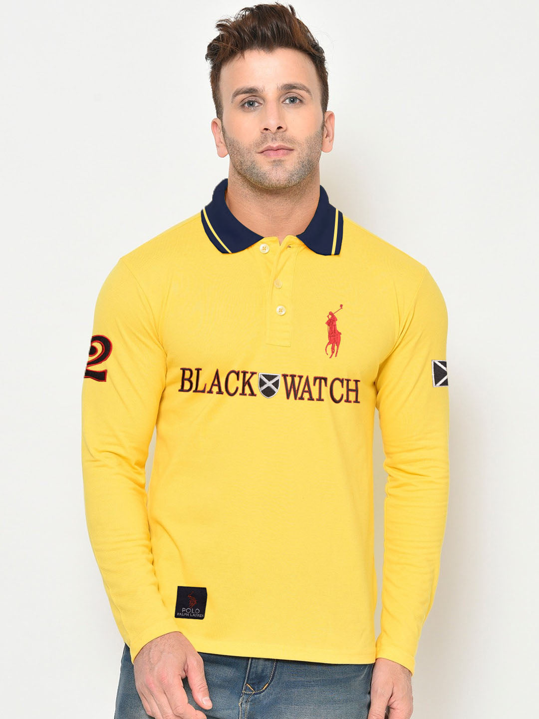 PRL Long Sleeve Polo Shirt For Men-Yellow-BE1191