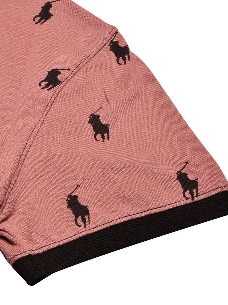 PRL Summer Polo Shirt For Men-Carrot Red with Allover Print-BE751/BR12999