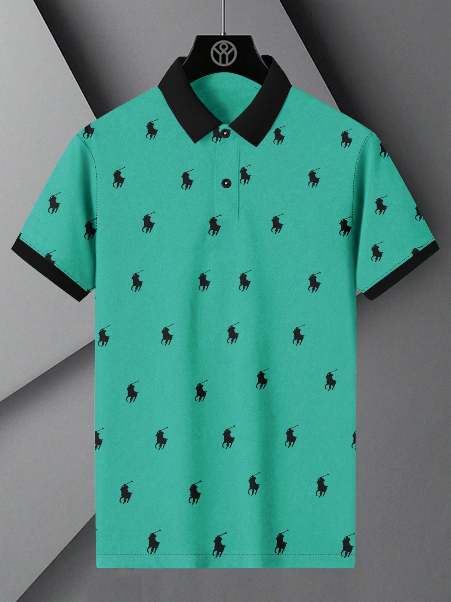 PRL Summer Polo Shirt For Men-Cyan Green with Allover Print-BE697/BR12950