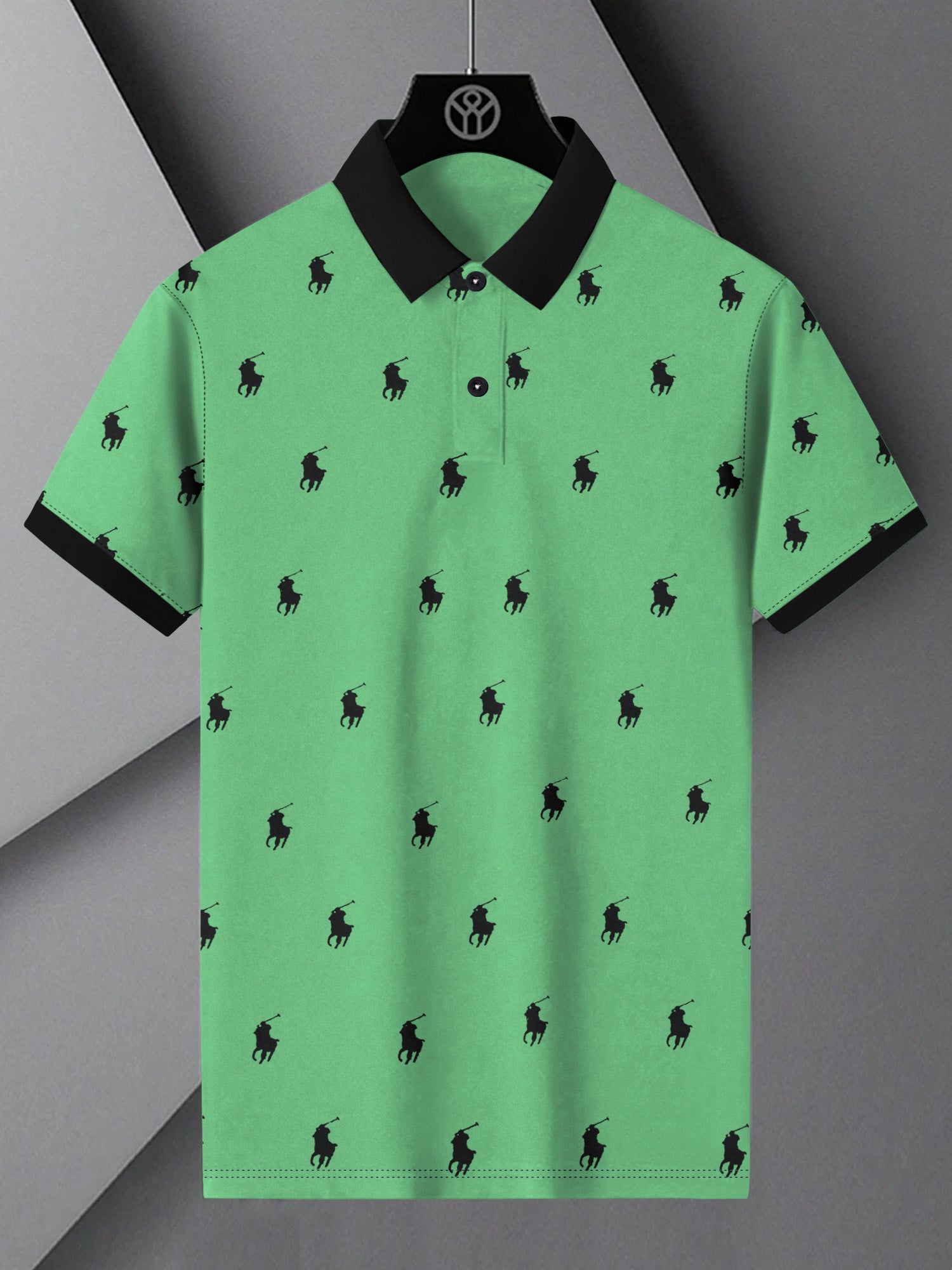 PRL Summer Polo Shirt For Men Cyan Green with Allover Print BE750 BR12 BrandsEgo