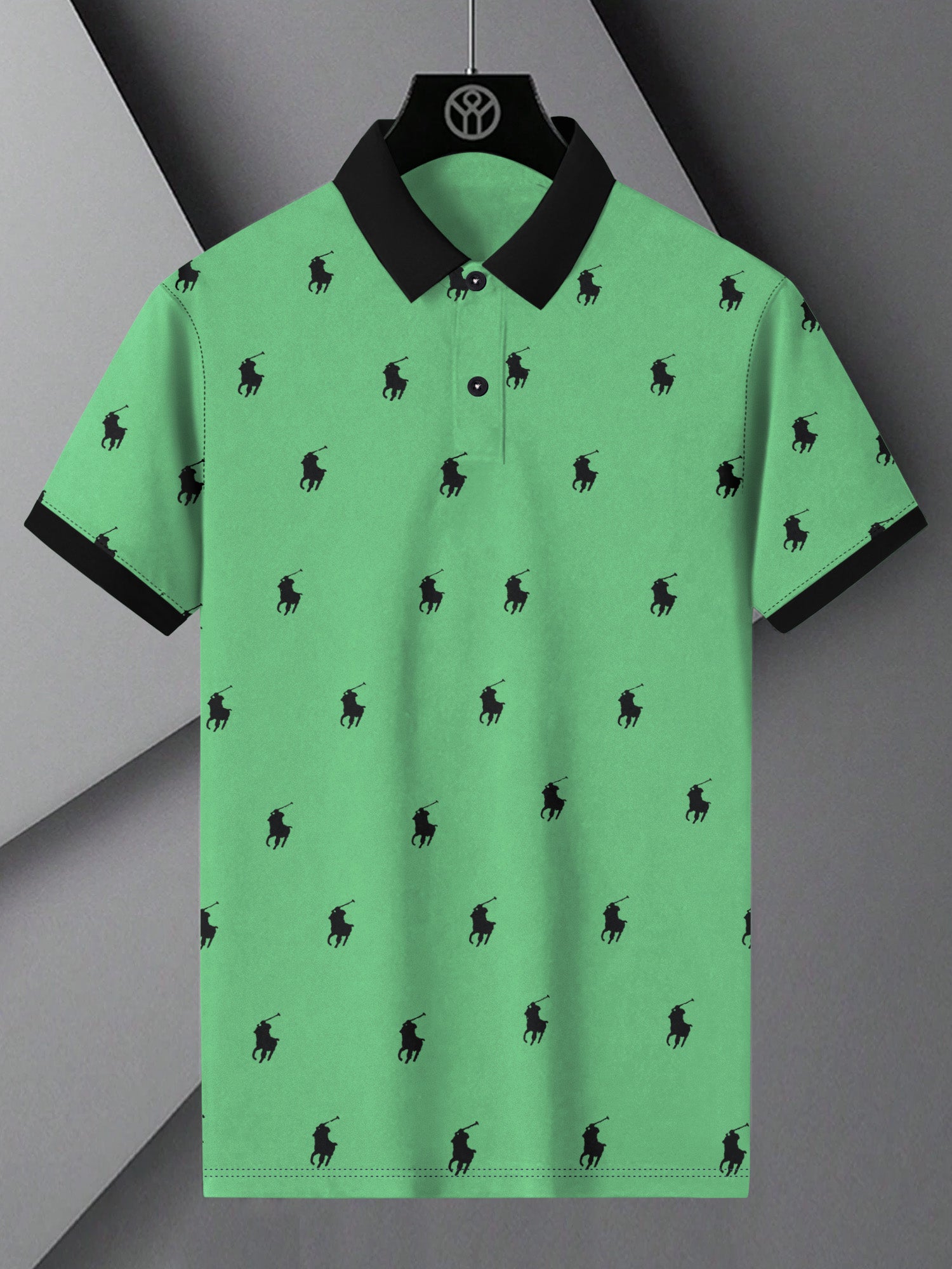 PRL Summer Polo Shirt For Men-Cyan Green with Allover Print-BE750/BR12998
