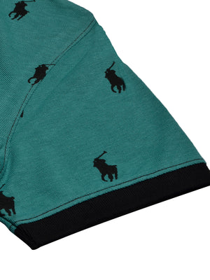 PRL Summer Polo Shirt For Men-Dark Green with Allover Print-BE737/BR12987