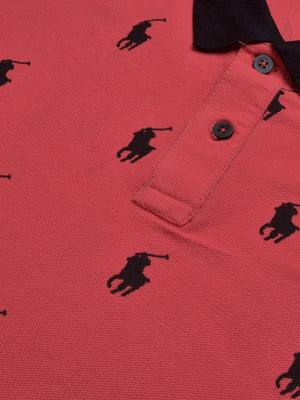 PRL Summer Polo Shirt For Men-Dark Red with Allover Print-BE696/BR12949
