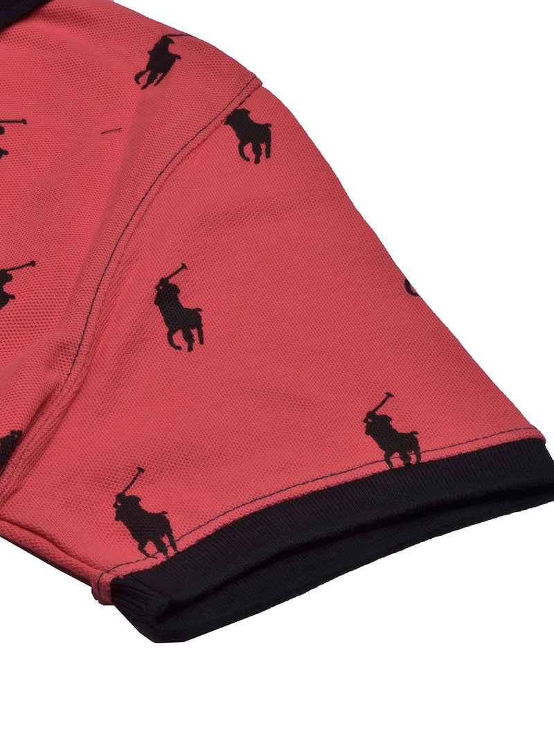 PRL Summer Polo Shirt For Men-Dark Red with Allover Print-BE696/BR12949