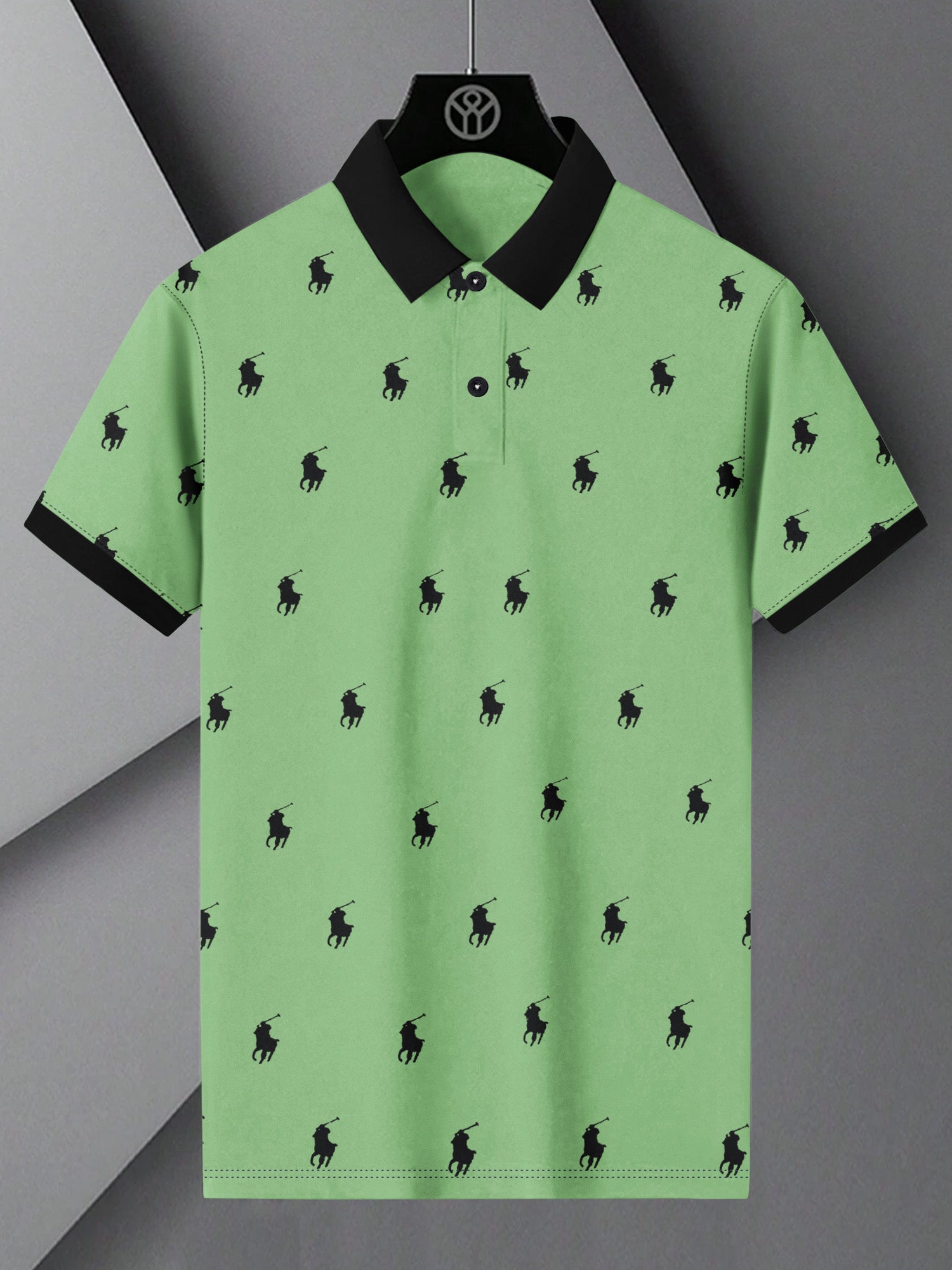 PRL Summer Polo Shirt For Men-Light Green with Allover Print-BE736