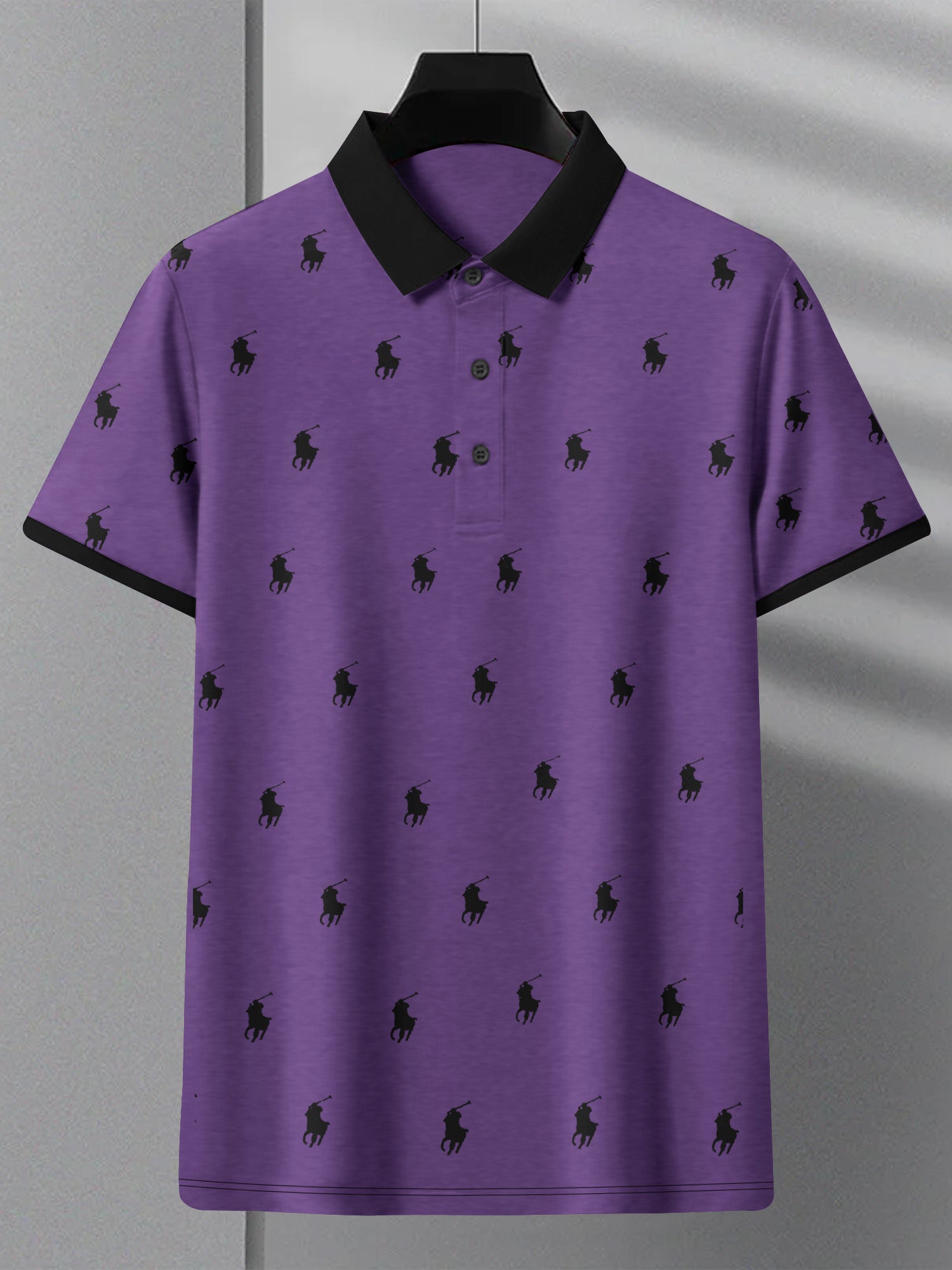 PRL Summer Polo Shirt For Men-Purple Melange with Allover Print-BE718/BR12970