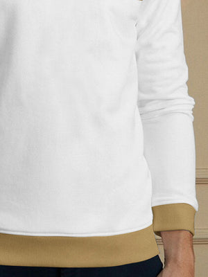 PYPR Fleec Sweatshirt For Men-White with Green & Camel Panels-BE2722