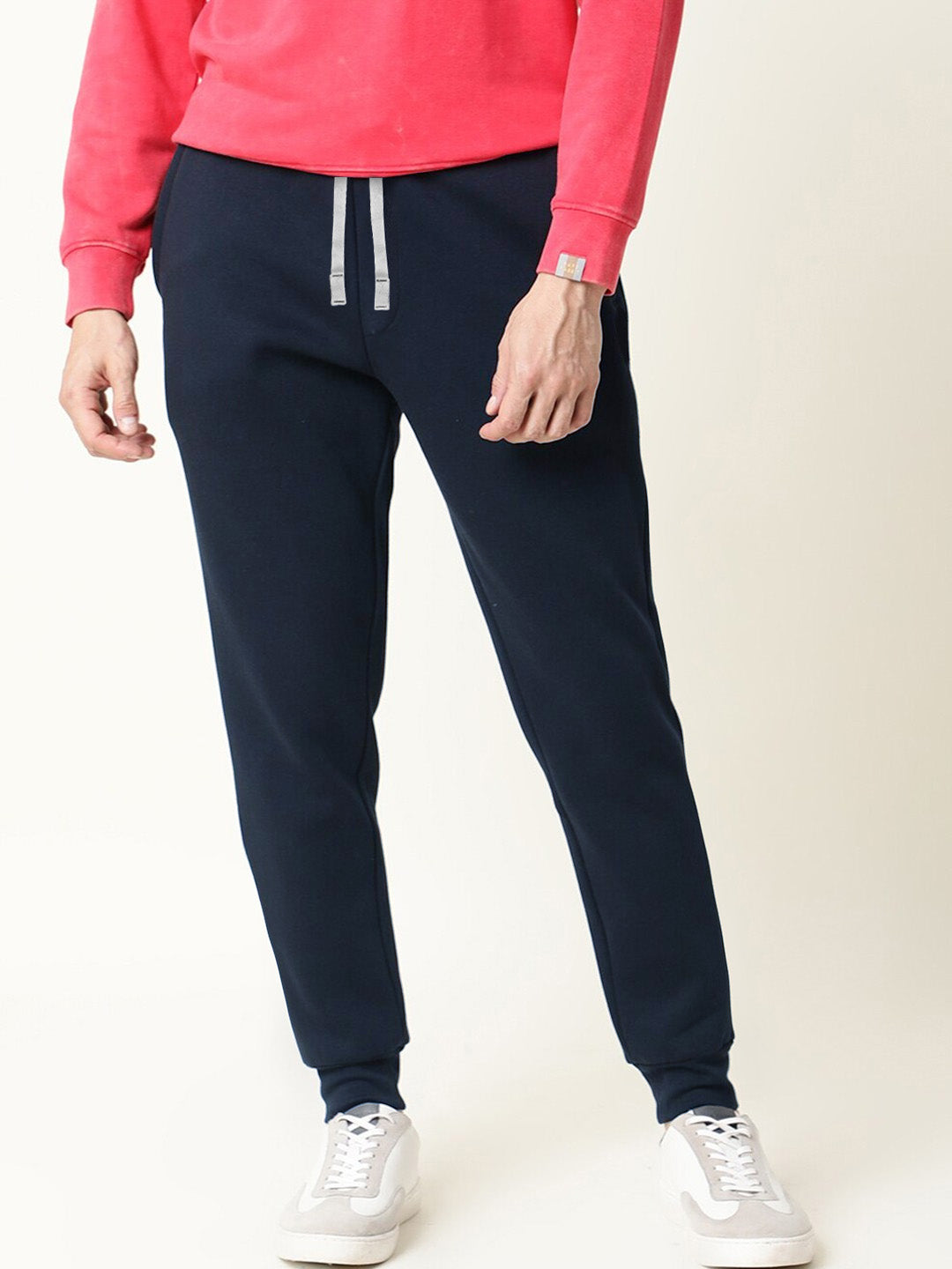 PYPR Fleece Slim Fit Jogger Trouser For Men-Navy-BE2045/BR14173