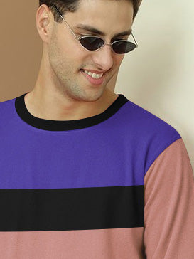 PYPR Fleece Sweatshirt For Men-Peach with Purple & Black Panels-BE2755