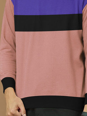 PYPR Fleece Sweatshirt For Men-Peach with Purple & Black Panels-BE2755