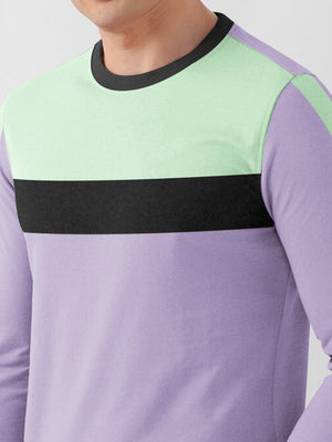 PYPR Fleece Sweatshirt For Men-Purple with Light Green & Charcoal Panels-BE2760