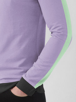 PYPR Fleece Sweatshirt For Men-Purple with Light Green & Charcoal Panels-BE2760