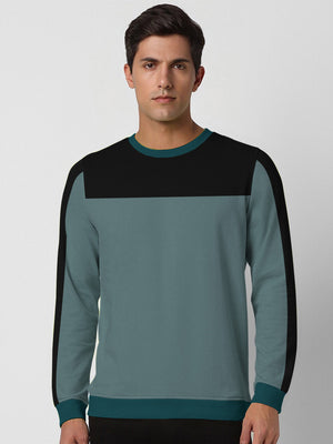 PYPR Fleece Sweatshirt For Men-Slate Green & Black Panels-BE2733