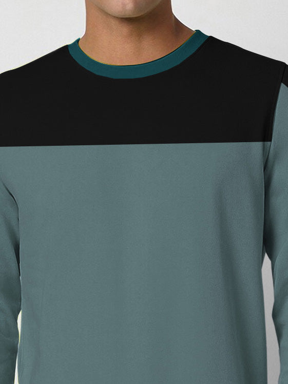 PYPR Fleece Sweatshirt For Men-Slate Green & Black Panels-BE2733