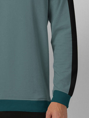 PYPR Fleece Sweatshirt For Men-Slate Green & Black Panels-BE2733