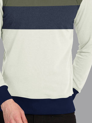 PYPR Fleece Sweatshirt For Men-Smoke White with Olive & Navy Panels-BE2729