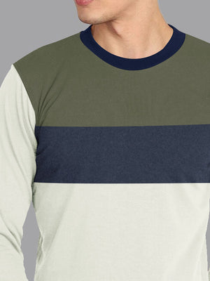 PYPR Fleece Sweatshirt For Men-Smoke White with Olive & Navy Panels-BE2729