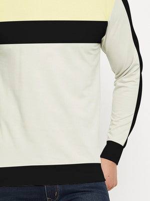 PYPR Fleece Sweatshirt For Men-Smoke White with Yellow & Black Panels-BE2734