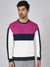 PYPR Fleece Sweatshirt For Men-White with Navy & Magenta Panels-BE2725