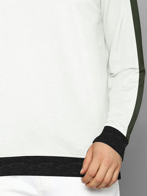 PYPR Fleece Sweatshirt For Men-White with Olive Panels-BE2744