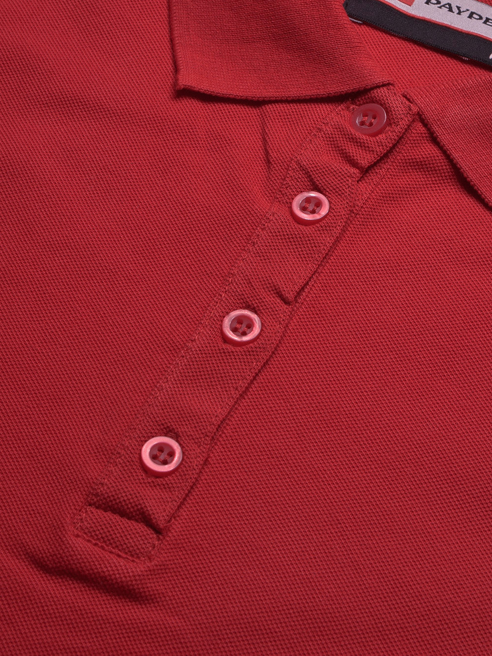 PYPR Summer Solid Long Sleeve Polo Shirt For Women-Red-BE1639/BR13870
