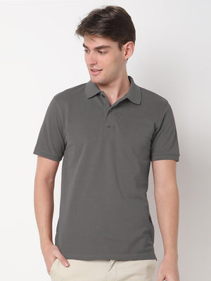 PYPR Summer Solid Polo Shirt For Men-Grey-BE1590