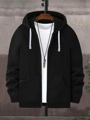 PYPR Terry Fleece Raglan Sleeve Zipper Hoodie For Men-BE2481