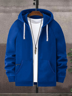 PYPR Terry Fleece Raglan Sleeve Zipper Hoodie For Men-Blue-BE2020/BR14142