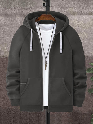 PYPR Terry Fleece Raglan Sleeve Zipper Hoodie For Men-BE2481