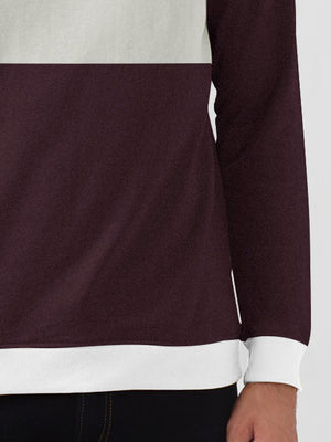 PYPR Terry Fleece Sweatshirt For Men-Maroon Melnage with Magenta & White Panels-BE2730