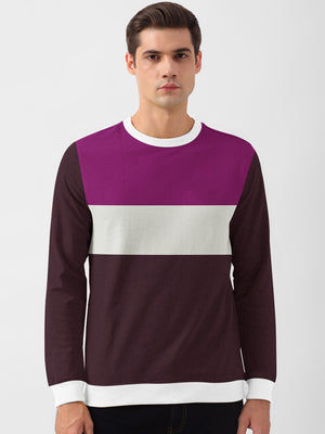 PYPR Terry Fleece Sweatshirt For Men-Maroon Melnage with Magenta & White Panels-BE2730