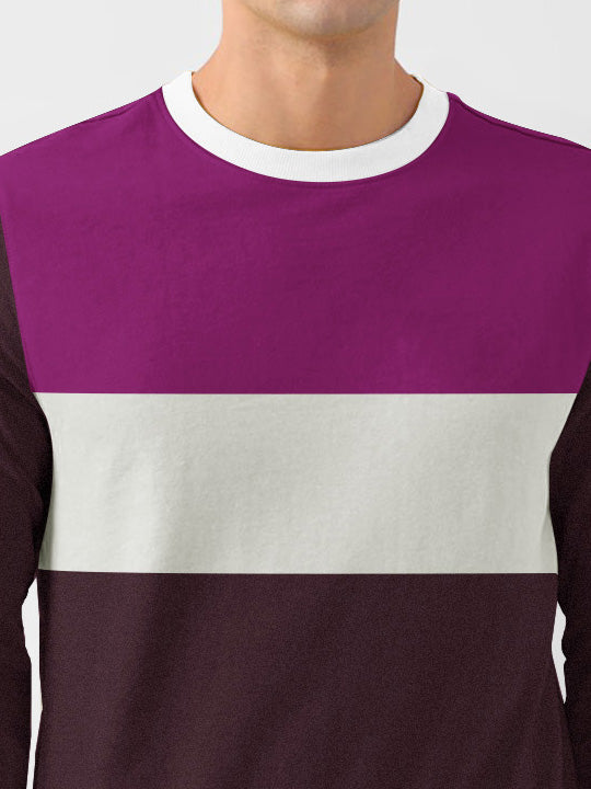 PYPR Terry Fleece Sweatshirt For Men-Maroon Melnage with Magenta & White Panels-BE2730