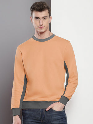 PYPR Terry Fleece Sweatshirt For Men-Peach with Dark Grey Panels-BE2743