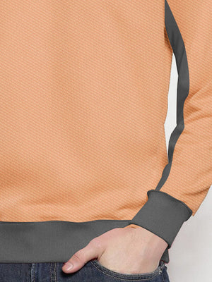 PYPR Terry Fleece Sweatshirt For Men-Peach with Dark Grey Panels-BE2743