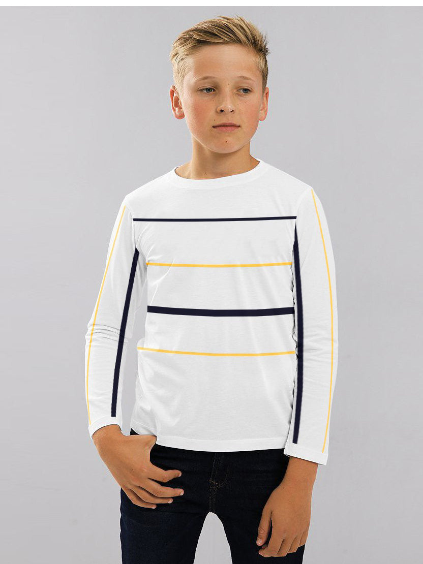 NXT Crew Neck Single Jersey Long Sleeve Tee Shirt For Kids-White with Stripes-SP2279
