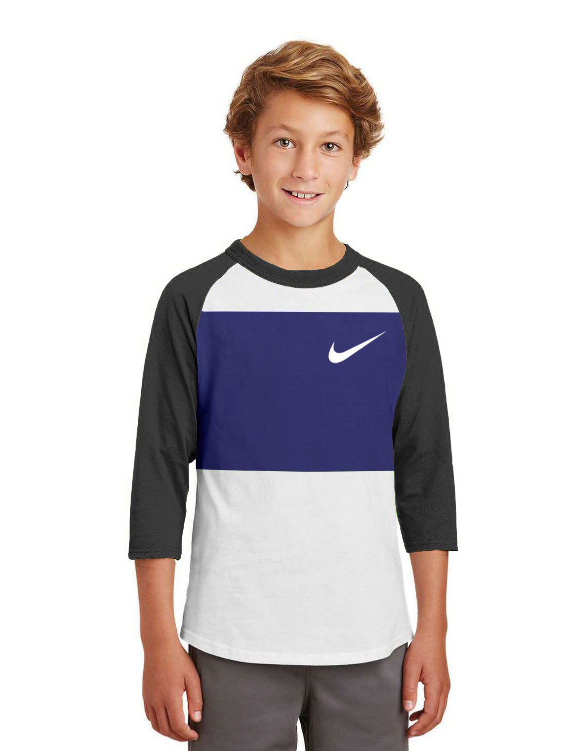 NK Single Jersey Tee Shirt For Kids-White & Charcoal Melange with Panel-SP2329