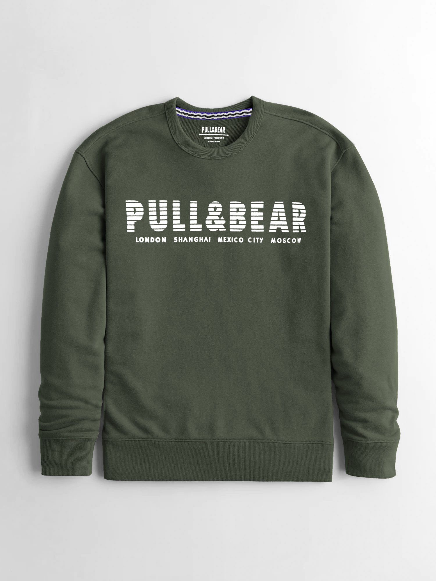 P&B Crew Neck Terry Fleece Sweatshirt For Men-Olive Green-SP689