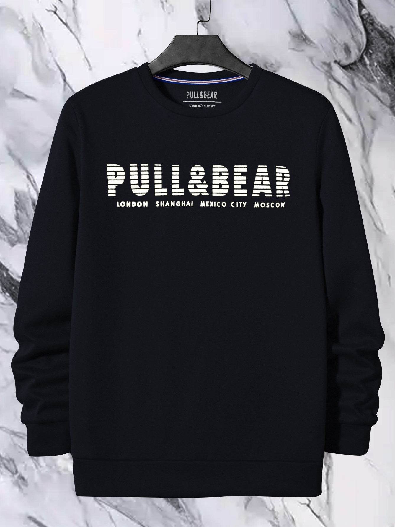 P&B Crew Neck Terry Fleece Sweatshirt For Men-Dark Navy-BE2870