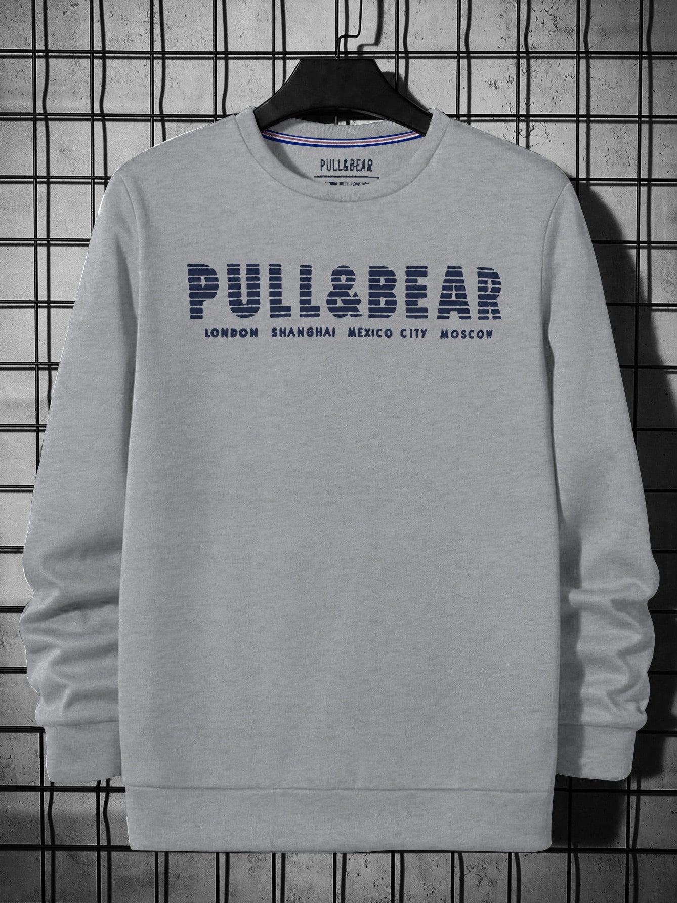 P&B Crew Neck Terry Fleece Sweatshirt For Men-Grey Melange-BE2868