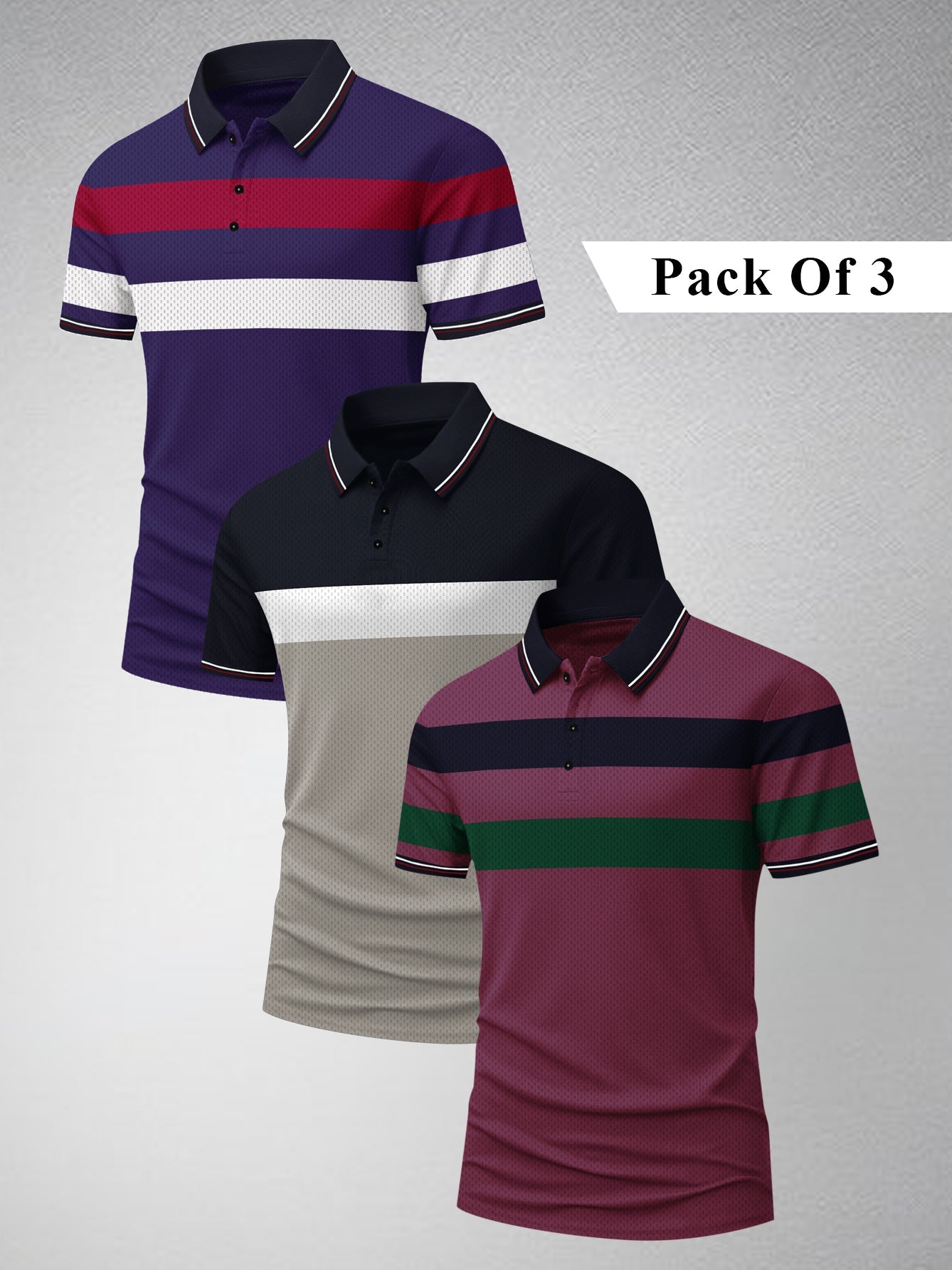 Pack Of 3 Summer Polo Shirt For Men-BE3325/BR15765