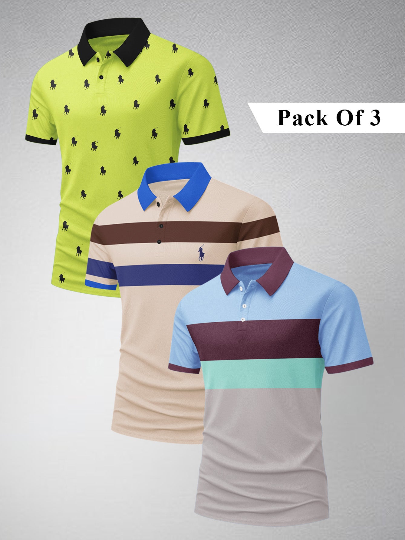 Pack Of 3 Summer Polo Shirt For Men-BE3326/BR15766