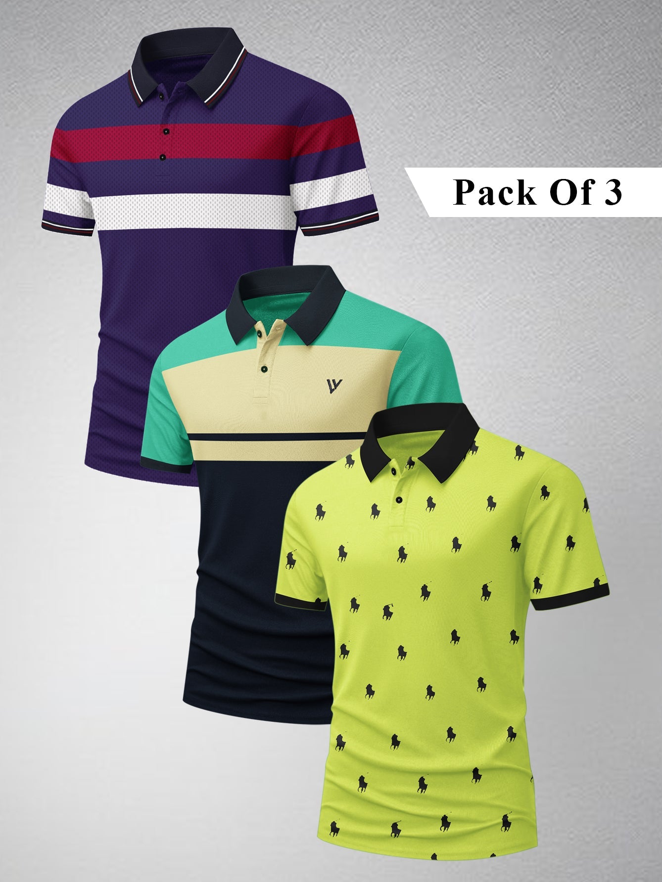 Pack Of 3 Summer Polo Shirt For Men-BE3327/BR15767