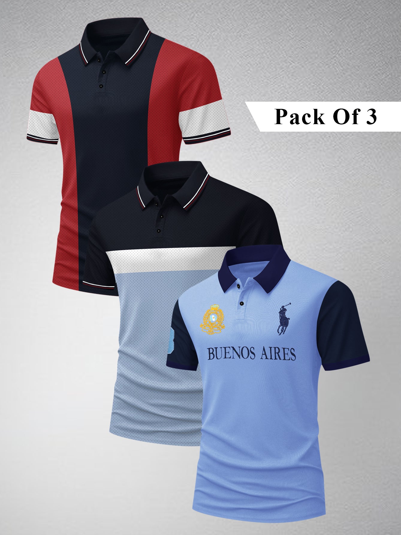 Pack Of 3 Summer Polo Shirt For Men-BE3361/BR15809
