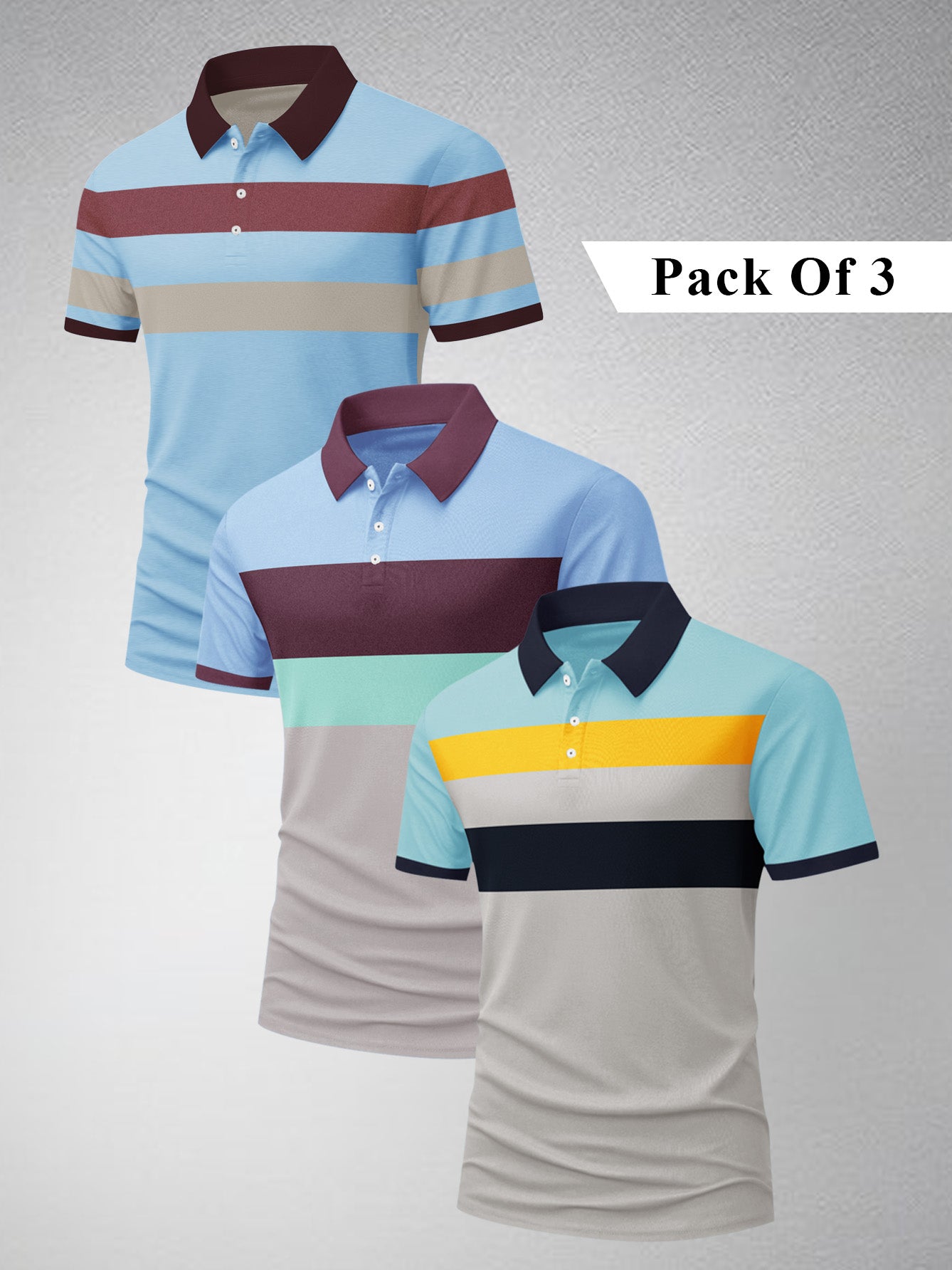 Pack Of 3 Summer Polo Shirt For Men-BE3363/BR15811