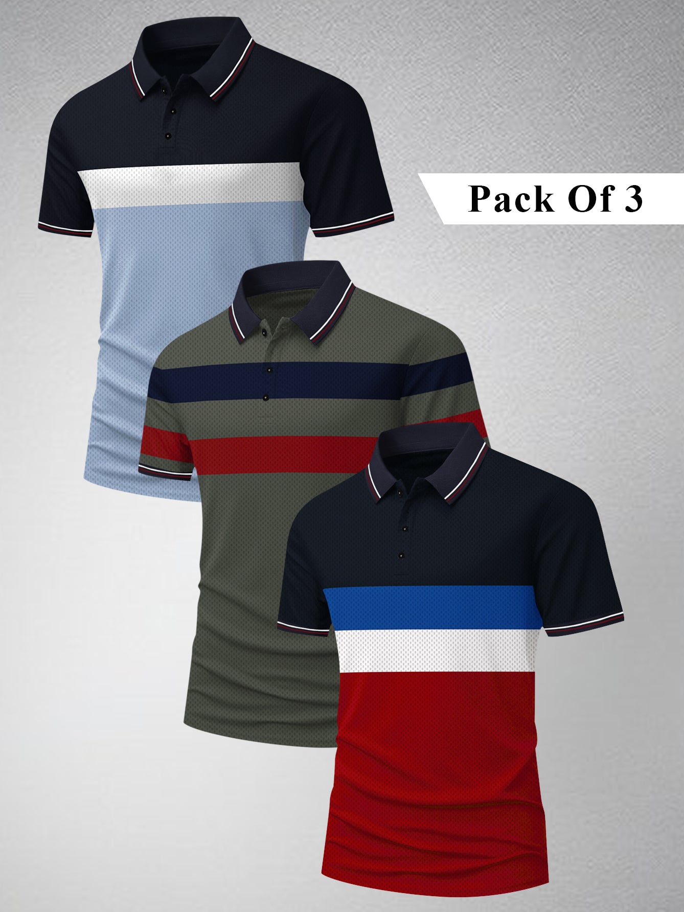 Pack Of 3 Summer Polo Shirt For Men-BE3365/BR15813