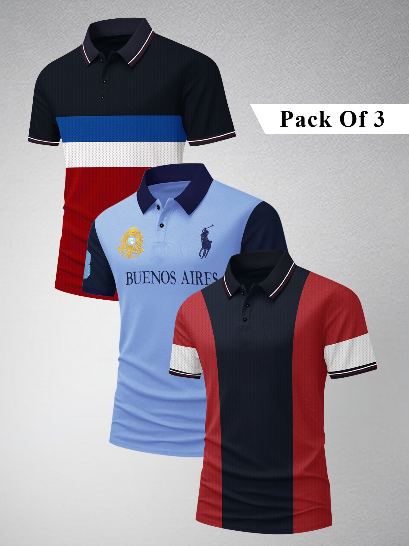 Pack Of 3 Summer Polo Shirt For Men-BE3366/BR15814