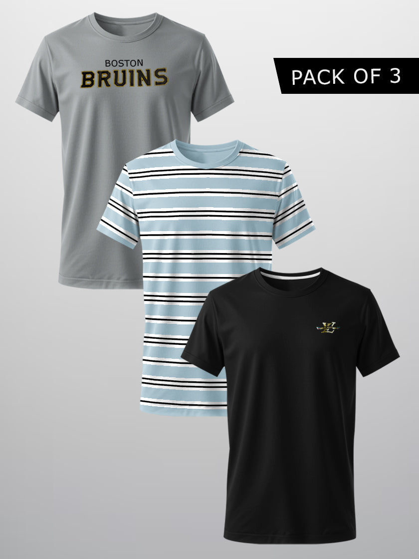 Pack Of 3 Summer Single Jersey Tee Shirts For Men-BE3331/BR15771