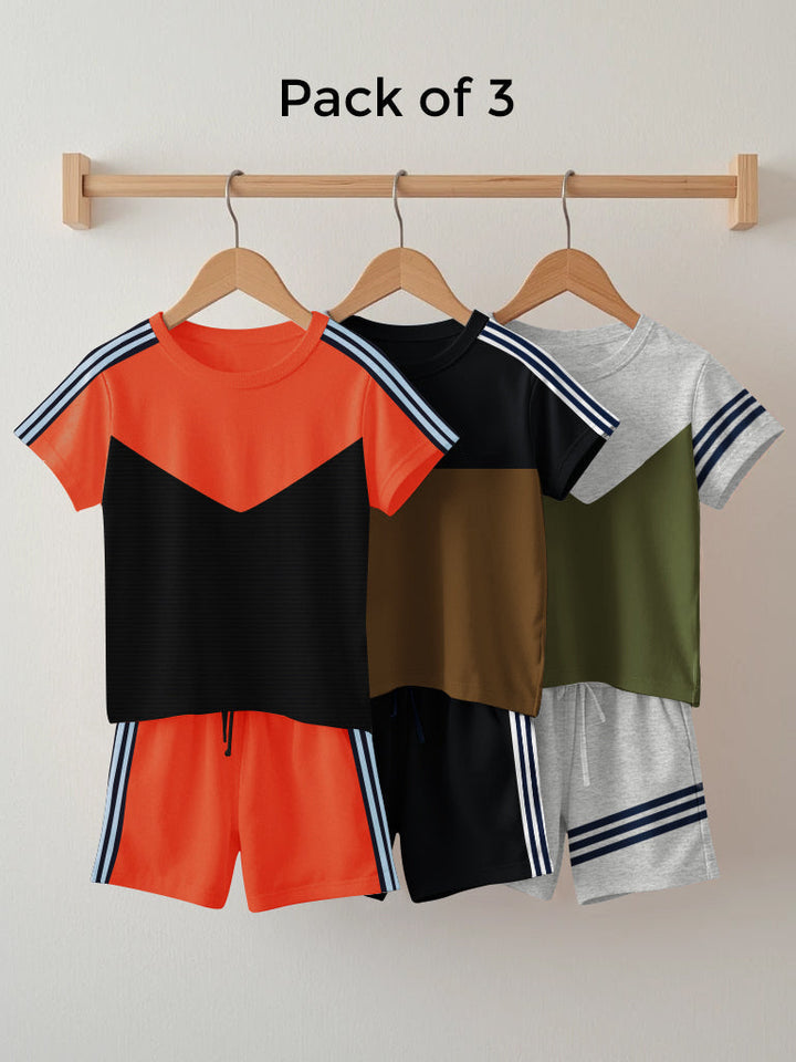 Pack Of 3 Summer T Shirt & Short Suit For Kids-BE3319/BR15757