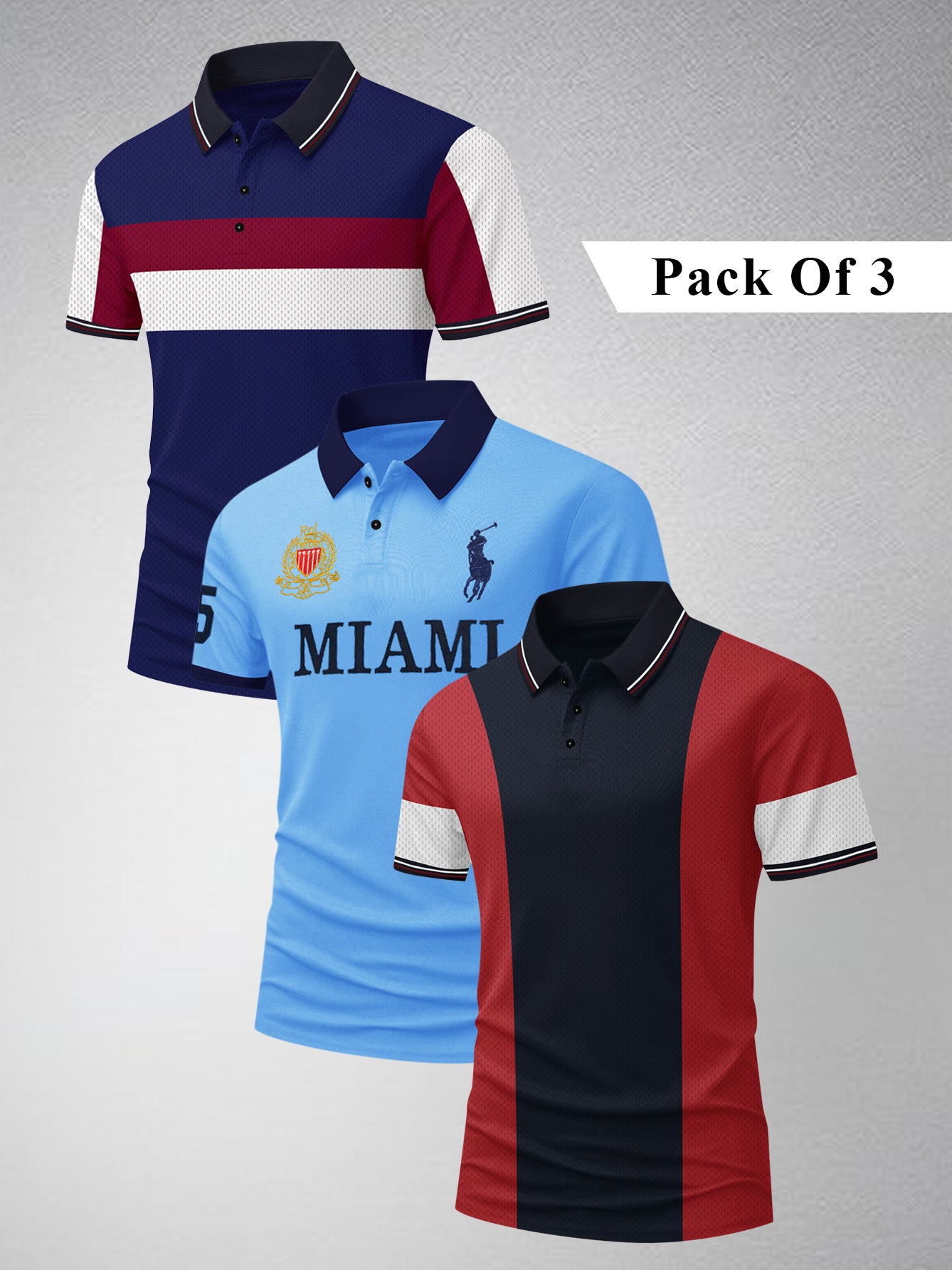 Pack Of 3 Summer Polo Shirt For Men-BE3366/BR15814