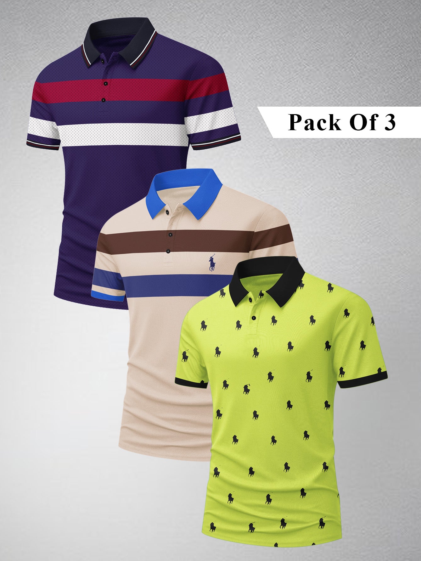 Pack Of 3 Summer Polo Shirt For Men-BE3327/BR15767